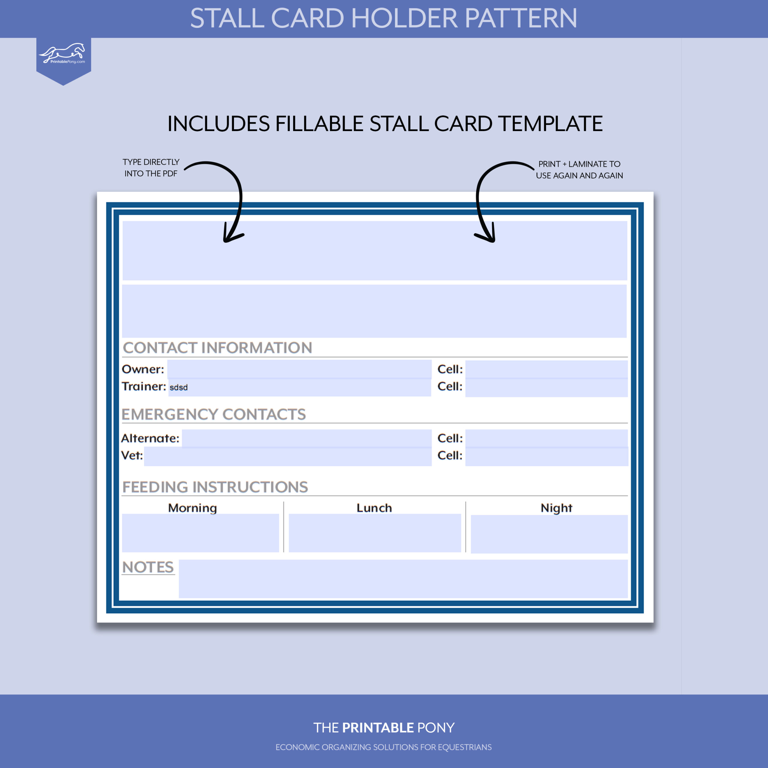 Stall Card Holder Pattern + Printable Stall Card Throughout Horse Stall Card Template
