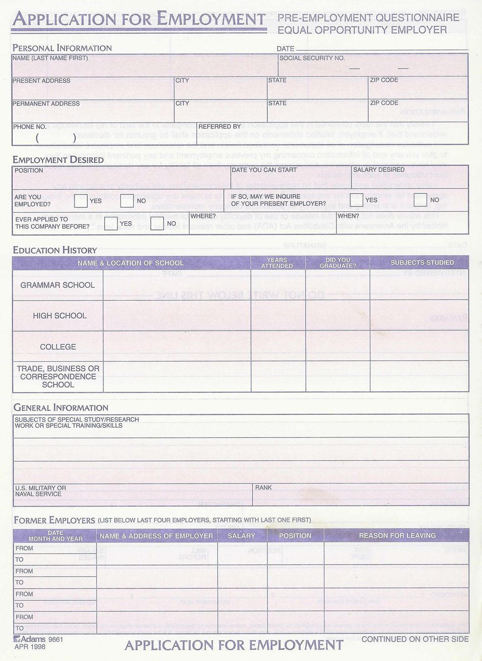 Standard Job Application With Cy Contact Form Employee Throughout Job Application Template Word