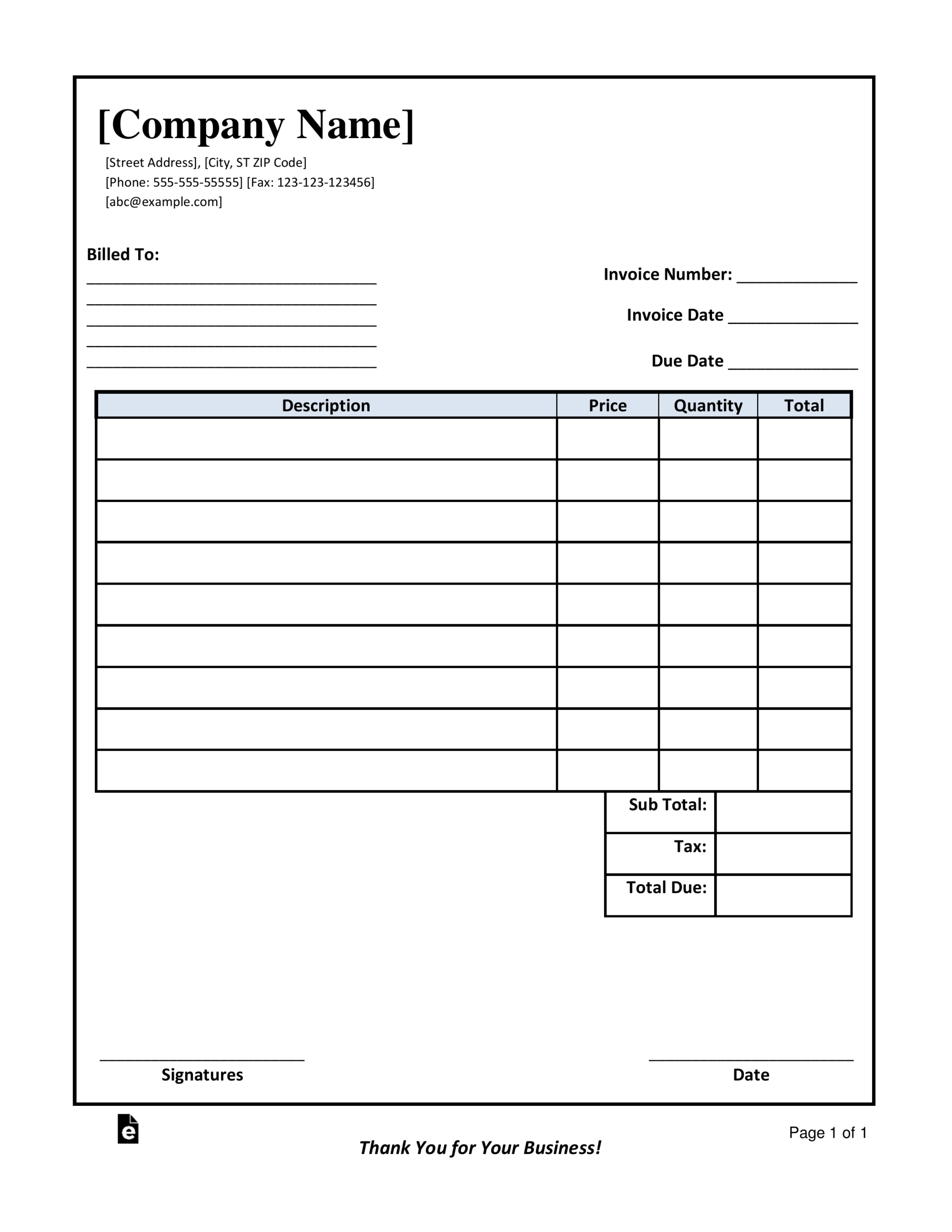 Supplier Invoice Template Word