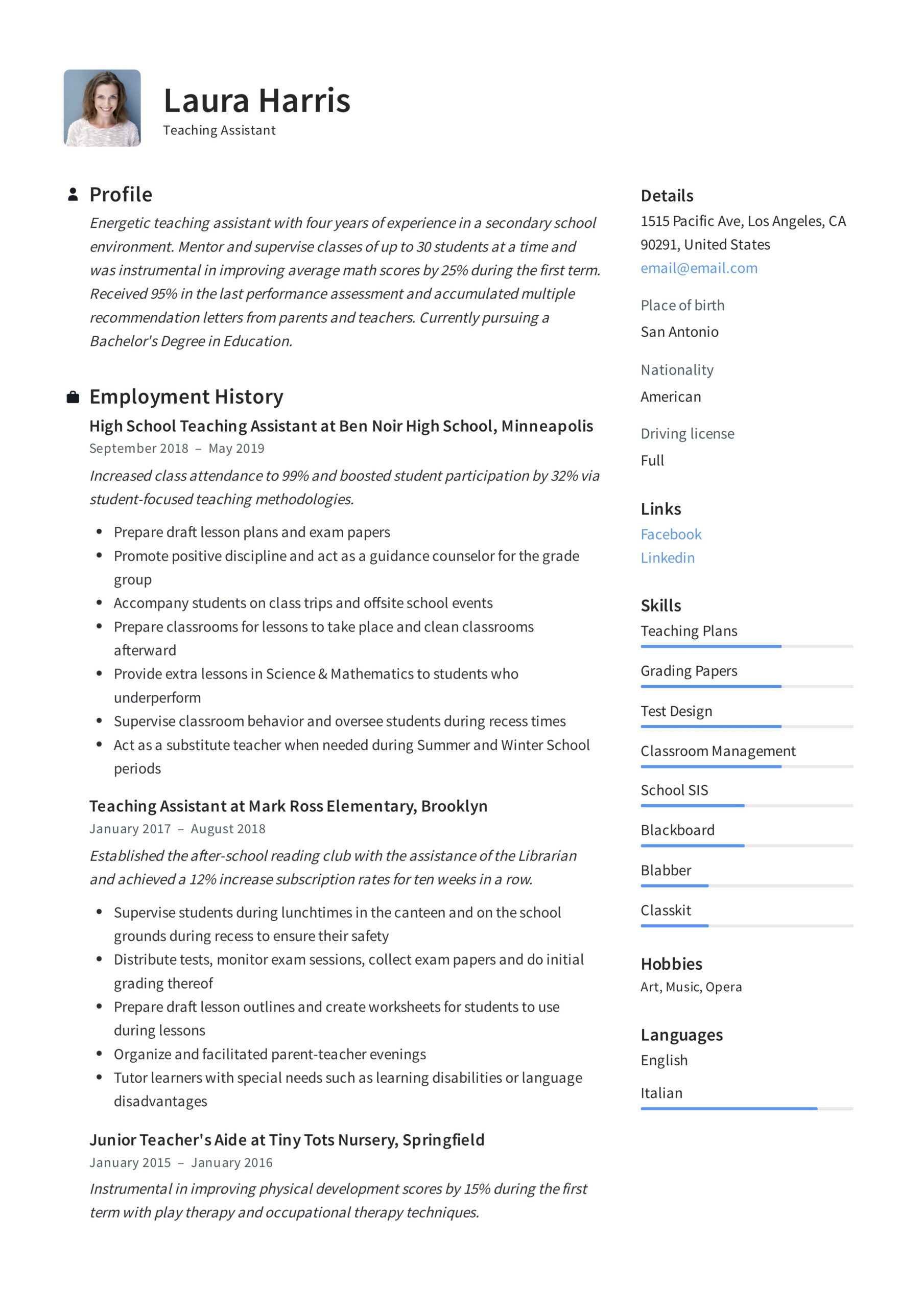 Teaching Assistant Resume & Writing Guide | +12 Templates With Regard To Letters To Parents From Teachers Templates