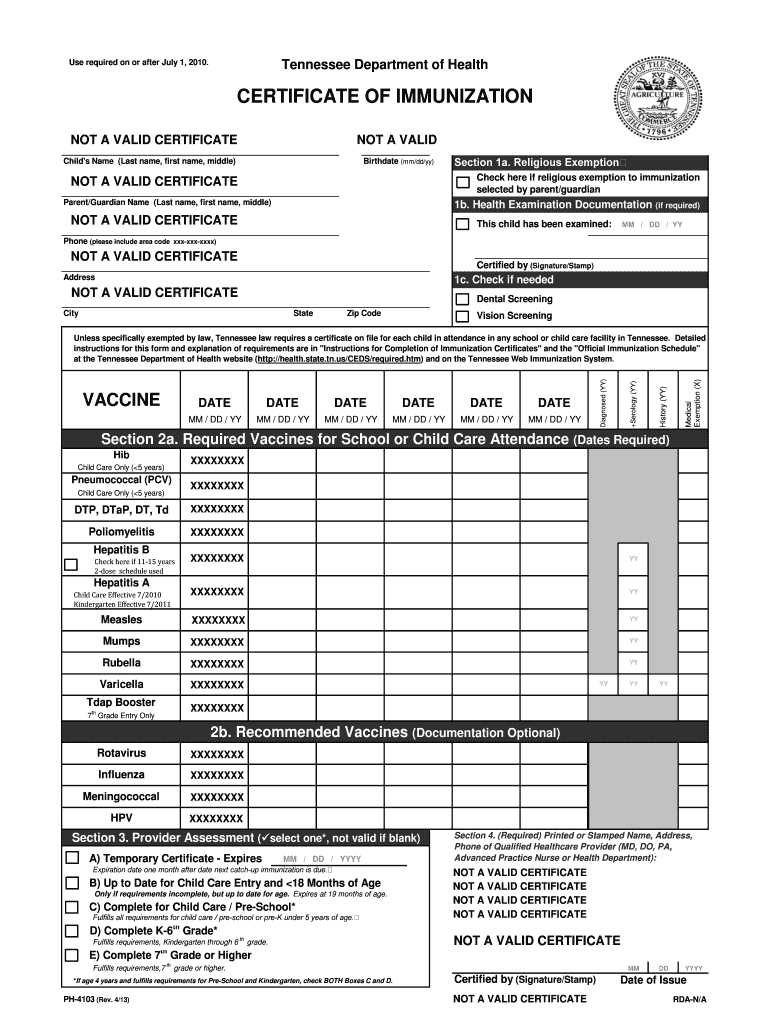 Tennessee Immunization Form Pdf – Fill Online, Printable For Immunization Record Template