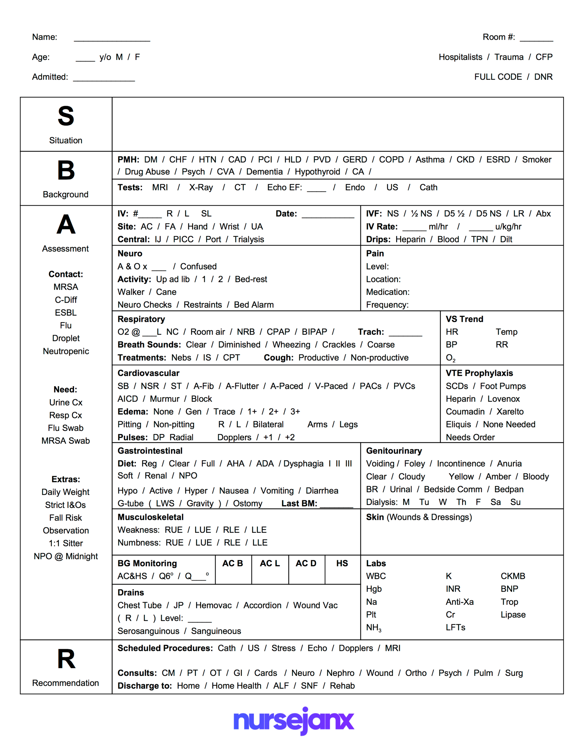 The Best Sbar & Brain Free Nursing Report Sheets & Templates With Regard To Nurse Report Template
