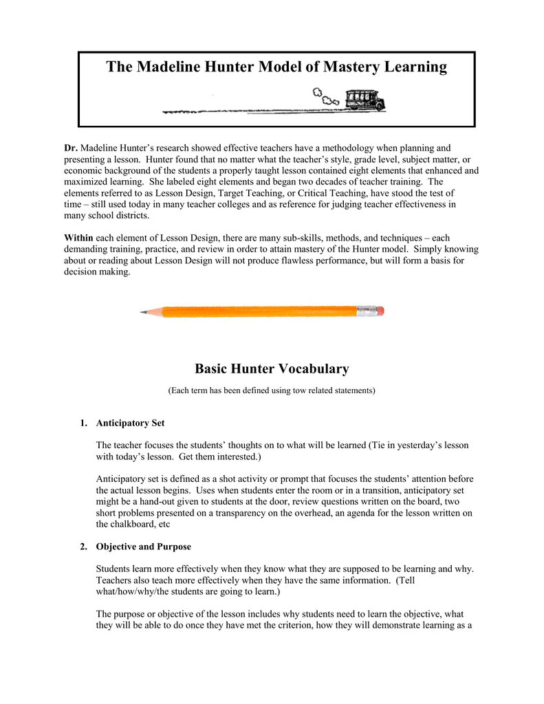The Madeline Hunter Model Of Mastery Learning With Madeline Hunter Lesson Plan Blank Template