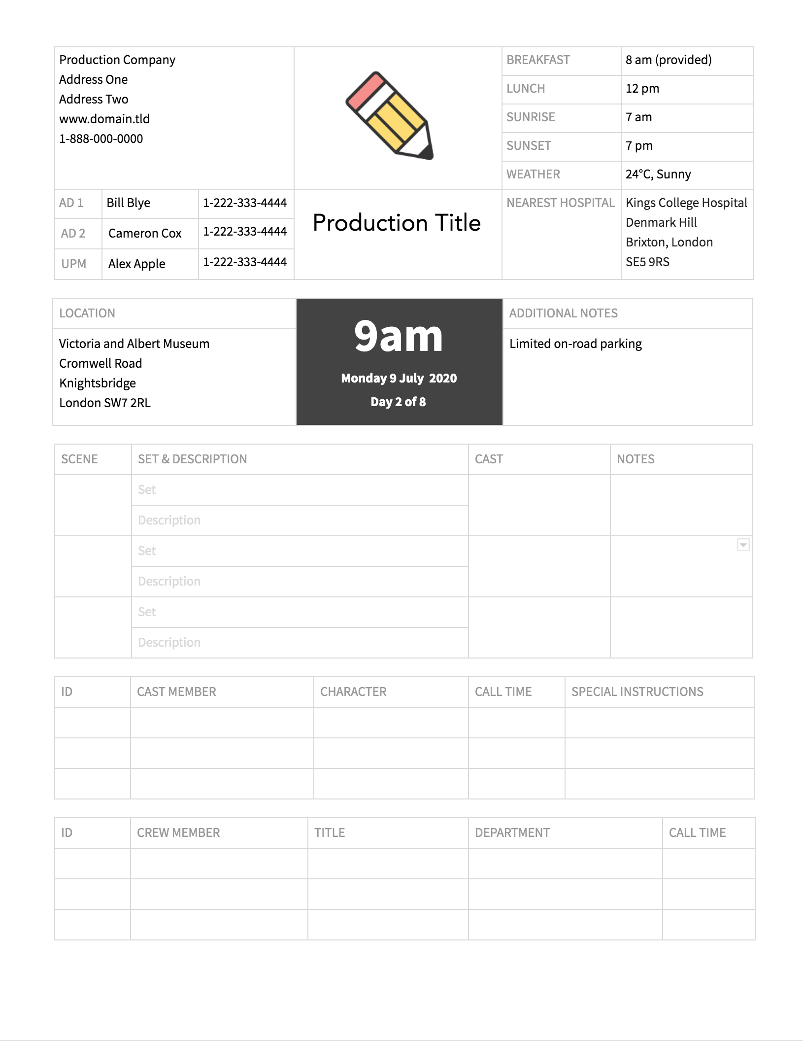 The Ultimate Call Sheet Template | Boords With Google Docs Label Template
