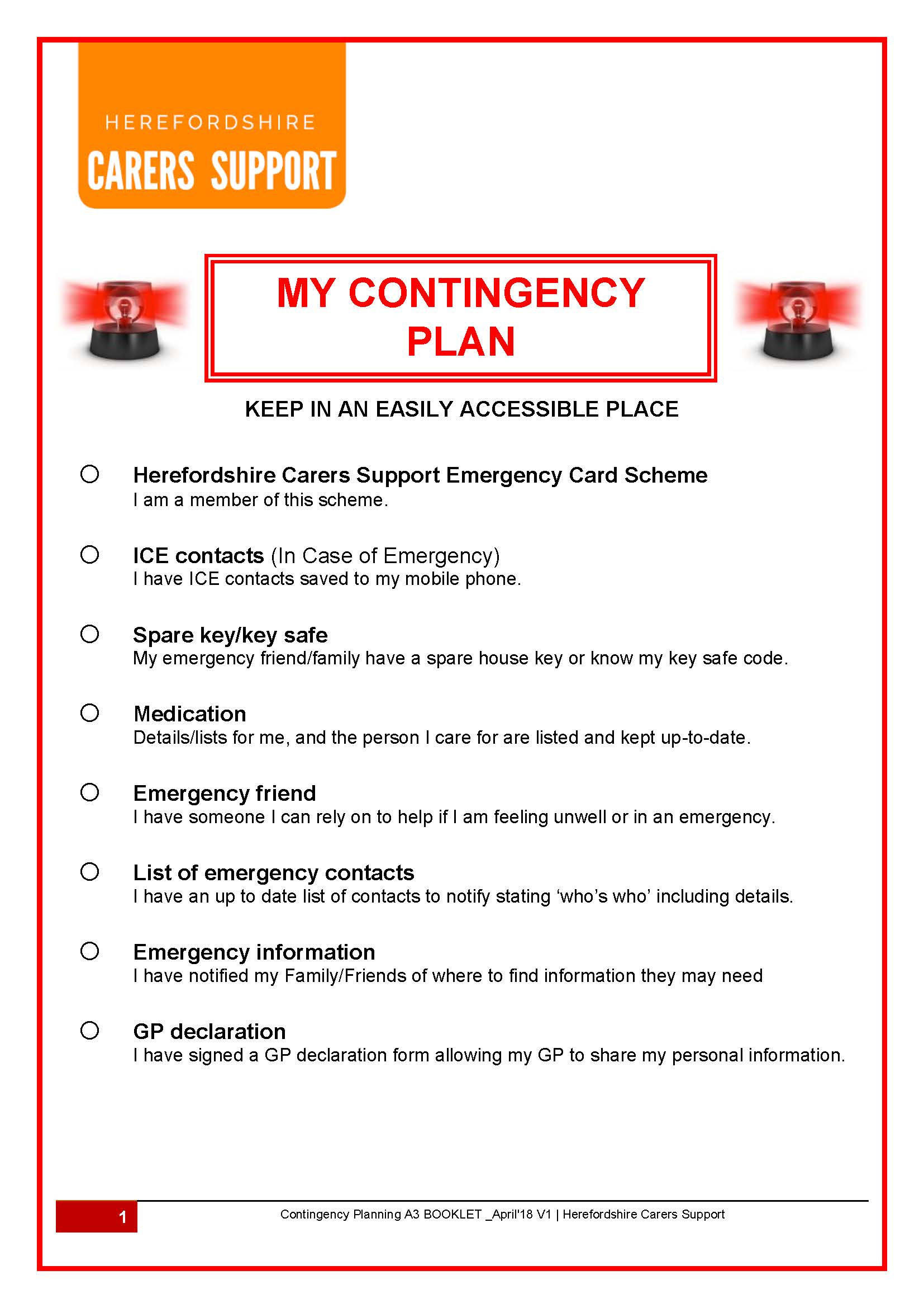Think Carer, Herefordshire Carers Support. Emergency Card Pertaining To In Case Of Emergency Card Template
