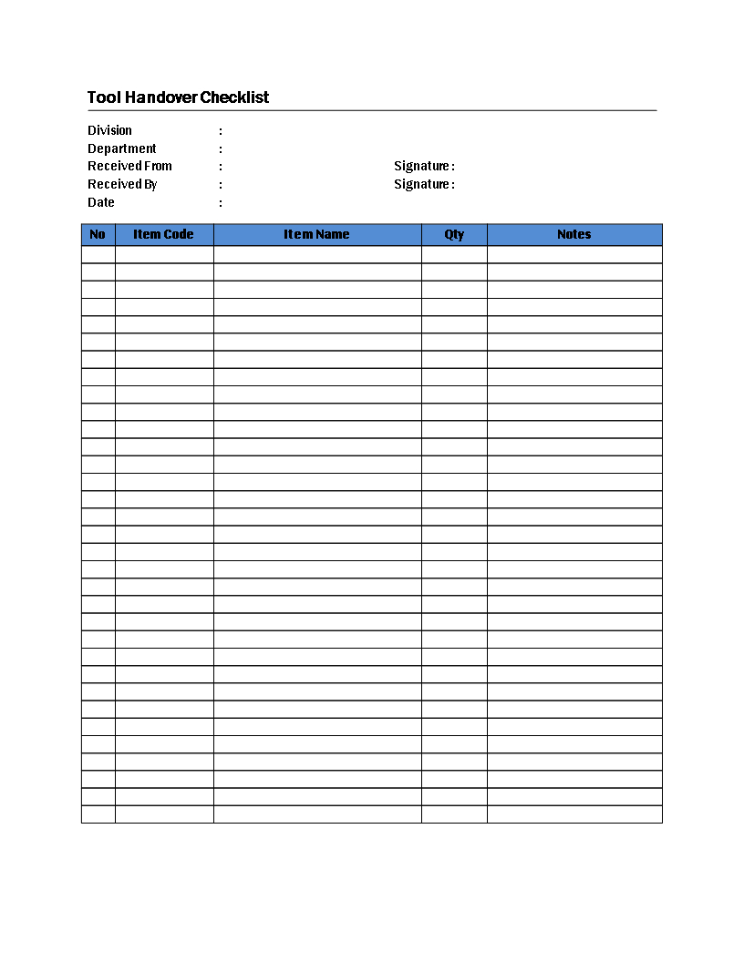 Tool Handover Checklist | Templates At Allbusinesstemplates Within Handing Over Notes Template