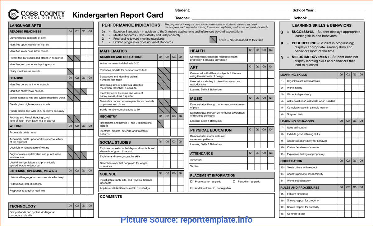 Top Kindergarten Report Card 6+ Kindergarten Report Card Inside Kindergarten Report Card Template
