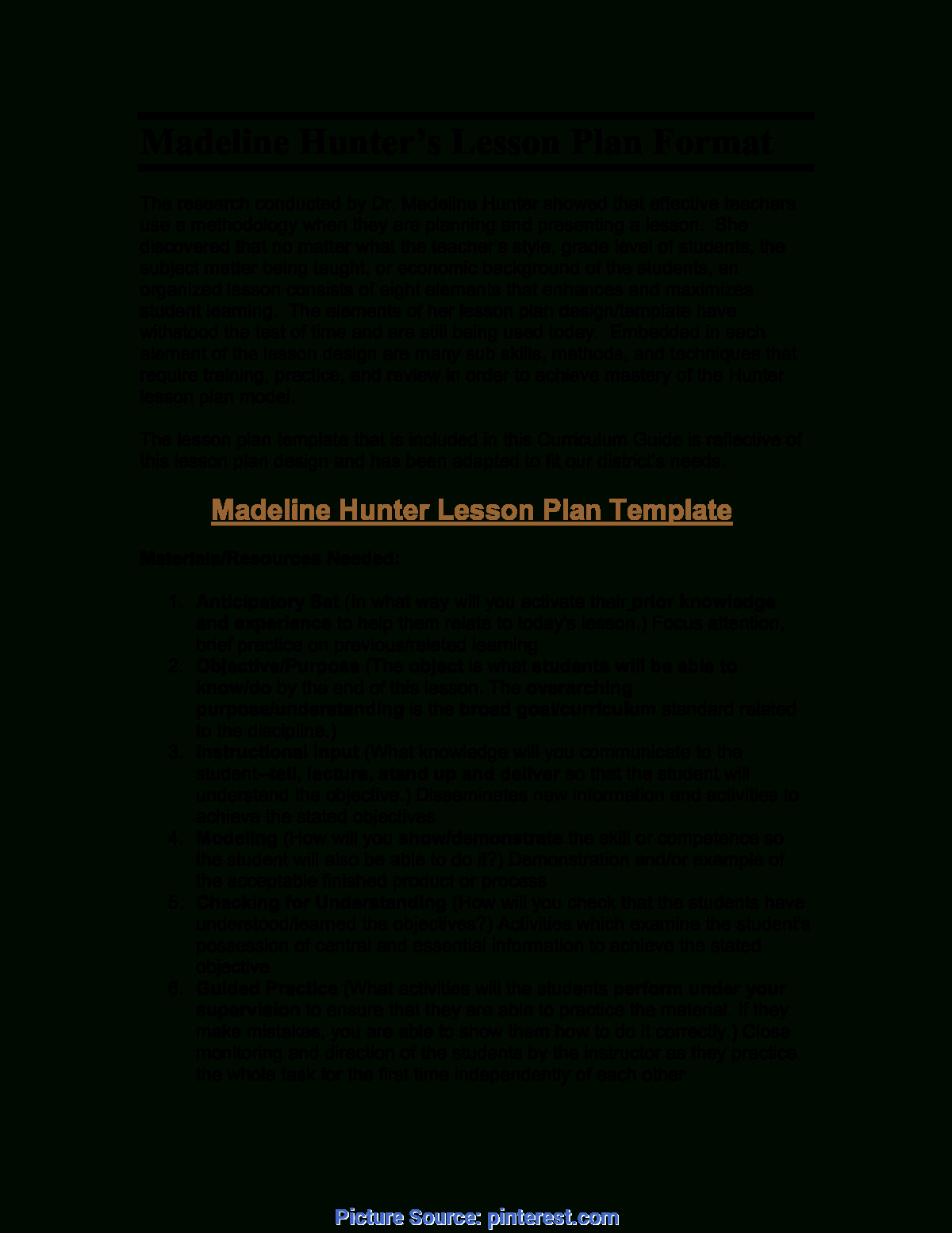 Top Madeline Hunter Lesson Plan Pdf Microsoft Word Intended For Madeline Hunter Lesson Plan Blank Template