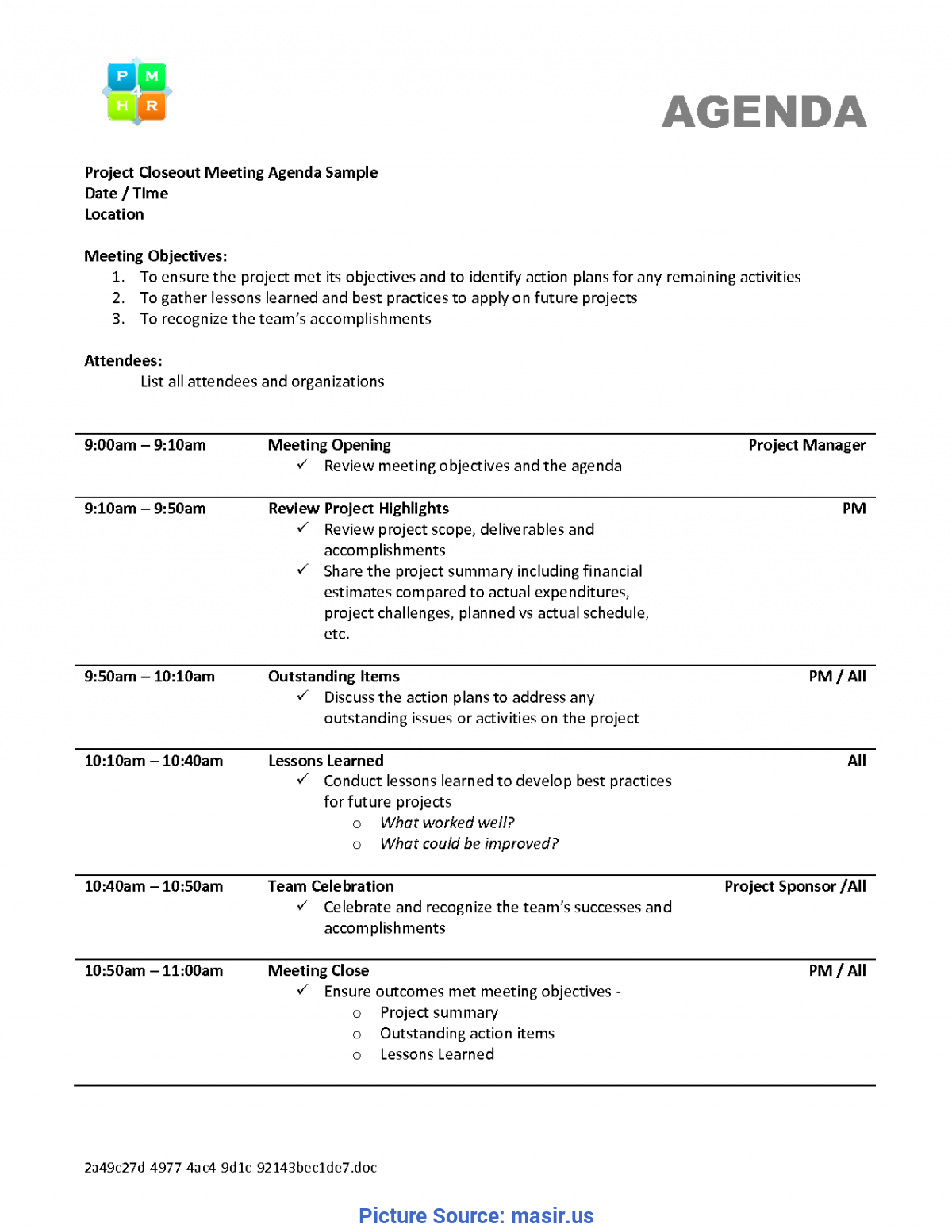 Trending Project Lessons Learned Meeting Agenda Meeting Intended For Meeting Minutes Template Doc