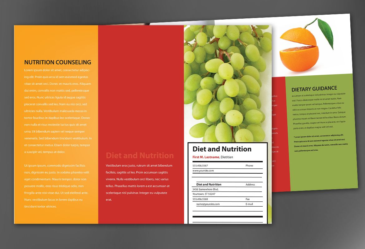 Tri Fold Brochure Template For Health And Nutrition. Order Regarding Nutrition Brochure Template