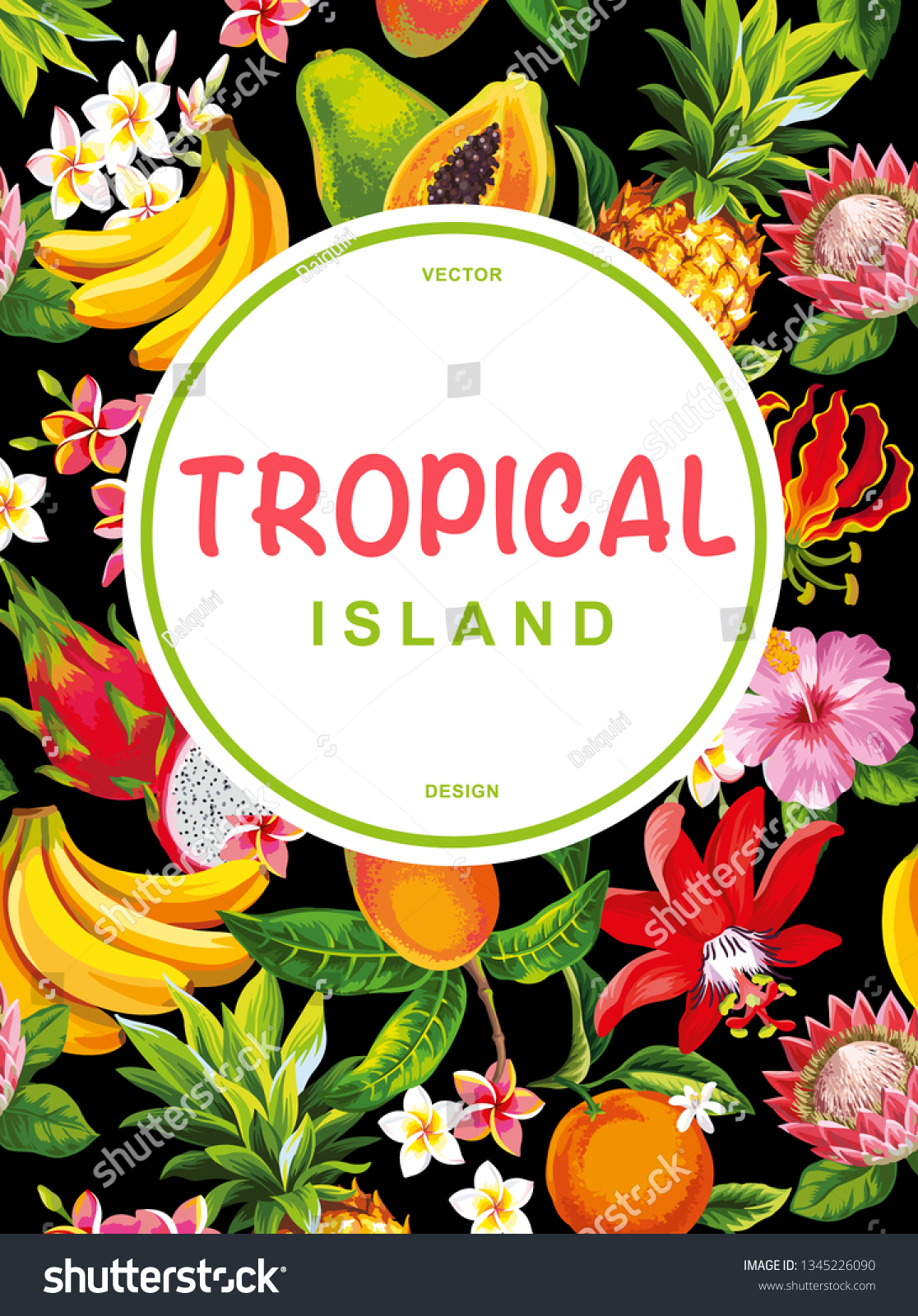 Tropical Hawaiian Template Design Exotic Fruits Stock Vector Pertaining To Hawaiian Menu Template