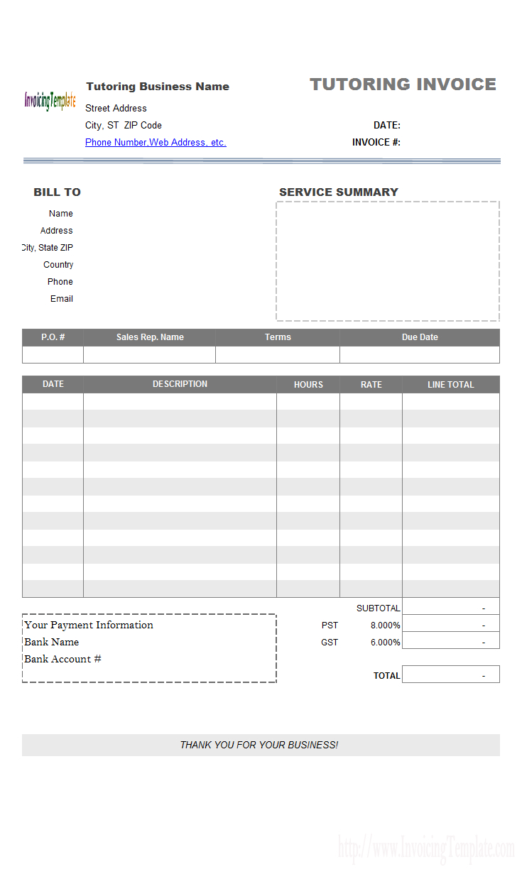 Tutoring Invoice Template For Itemized Invoice Template