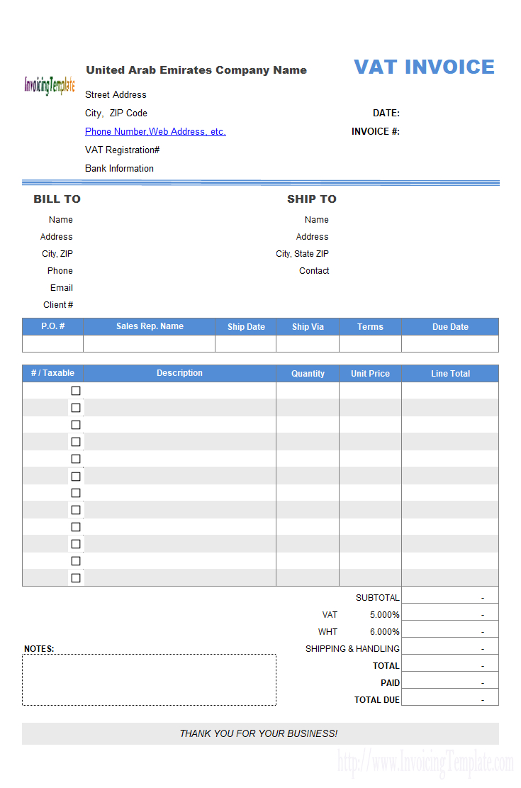 United Arab Emirates Invoice Template Within Invoice Template Excel 2013