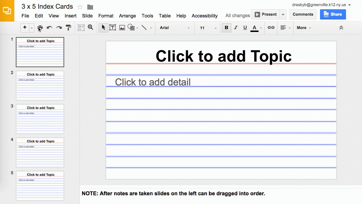 Using Google Slides To View Multiple Slides As One Sheet Throughout Index Card Template Google Docs