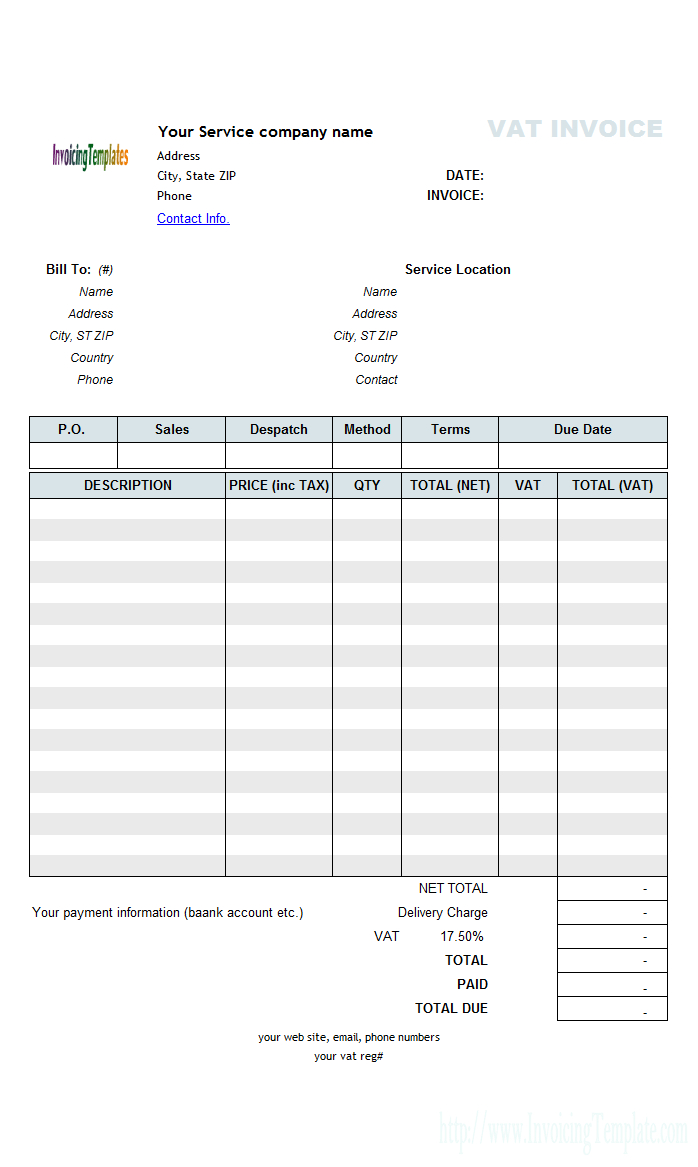 Vat Invoicing Sample With 2 Separate Rates Intended For Invoice Template In Excel 2007