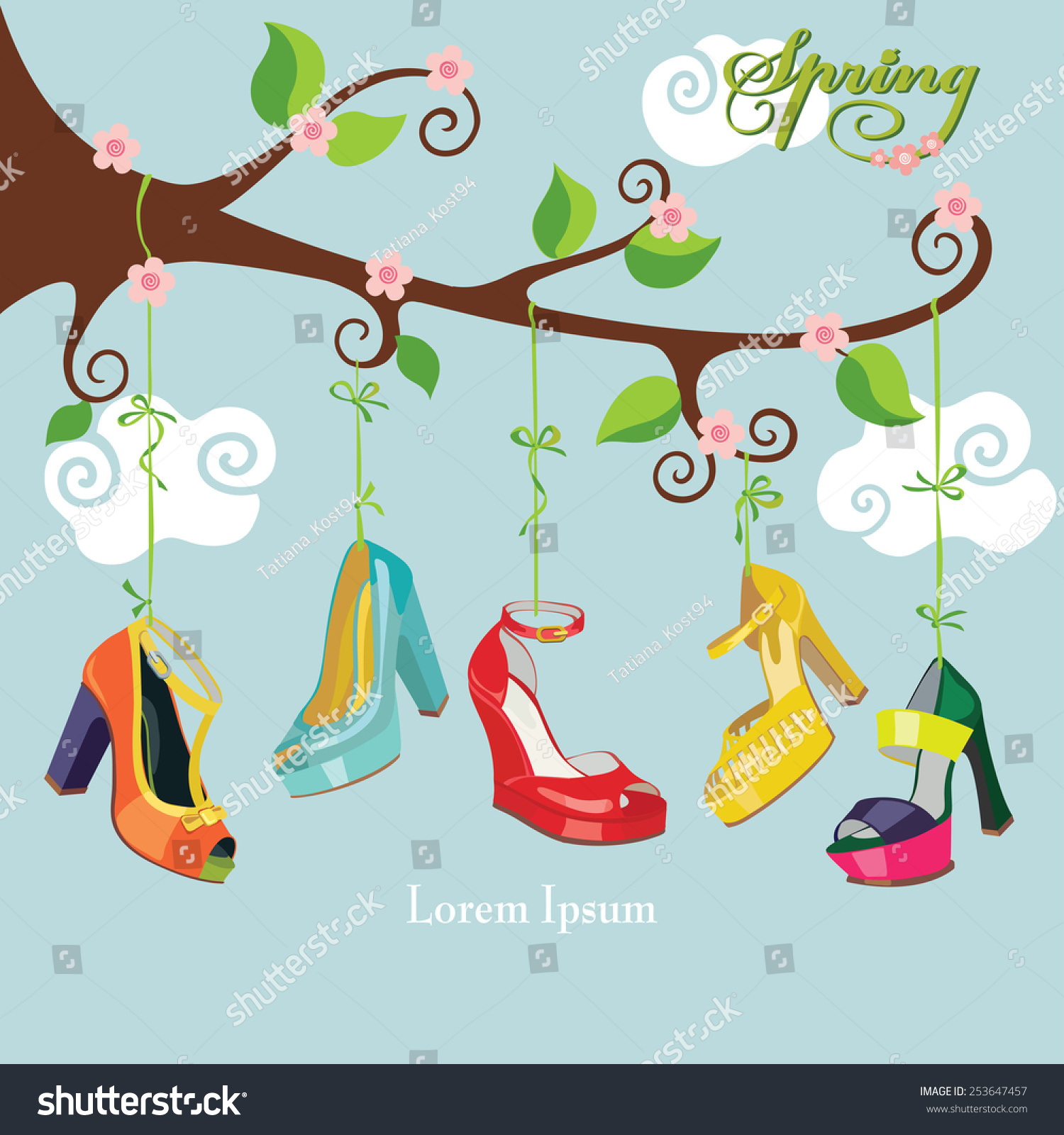 Vector Spring Cardflowering Branch Colored High Stock Vector Pertaining To High Heel Shoe Template For Card