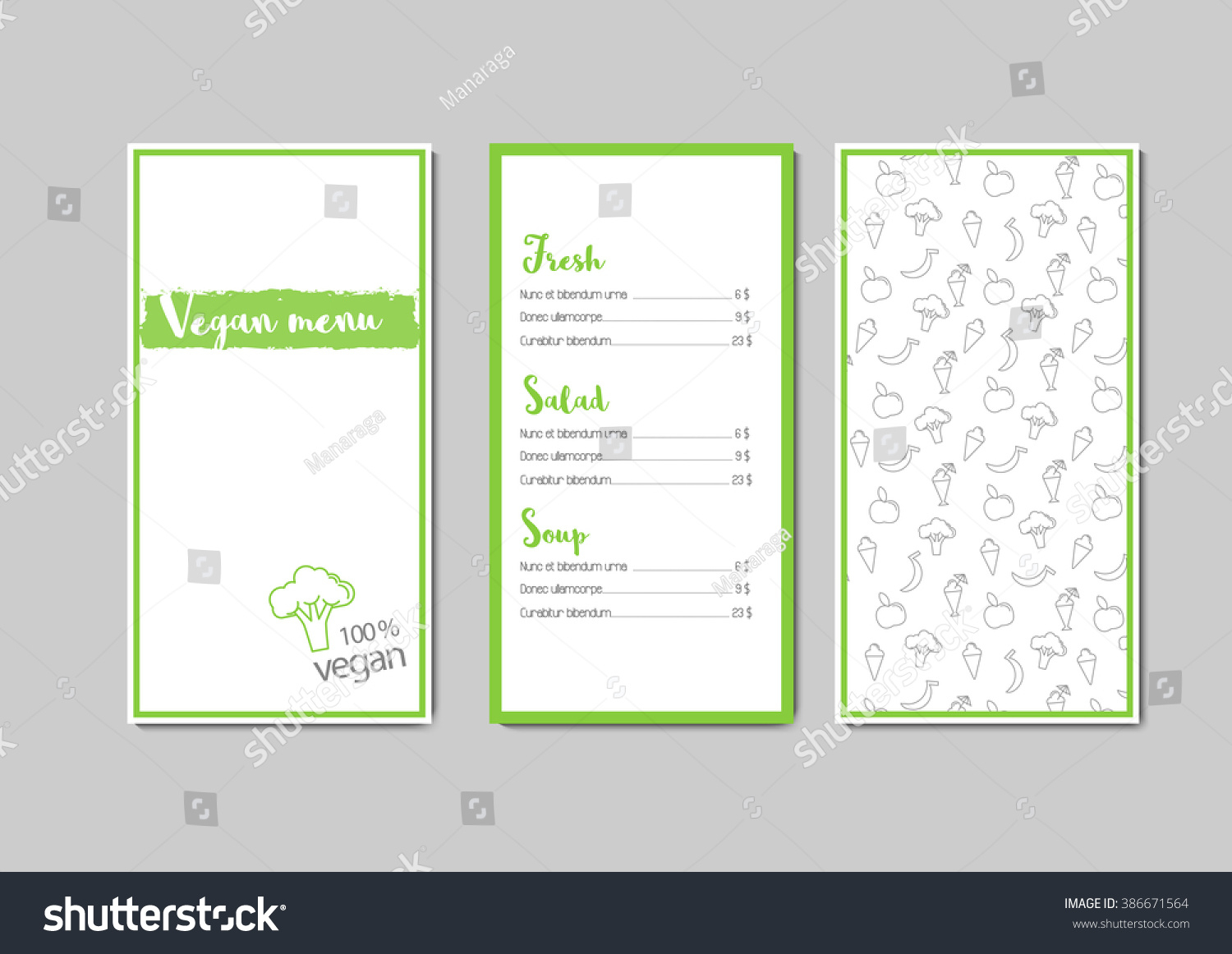 Vector Vegan Menu Template 3 Pages Stock Vector (Royalty For Menu Template For Pages