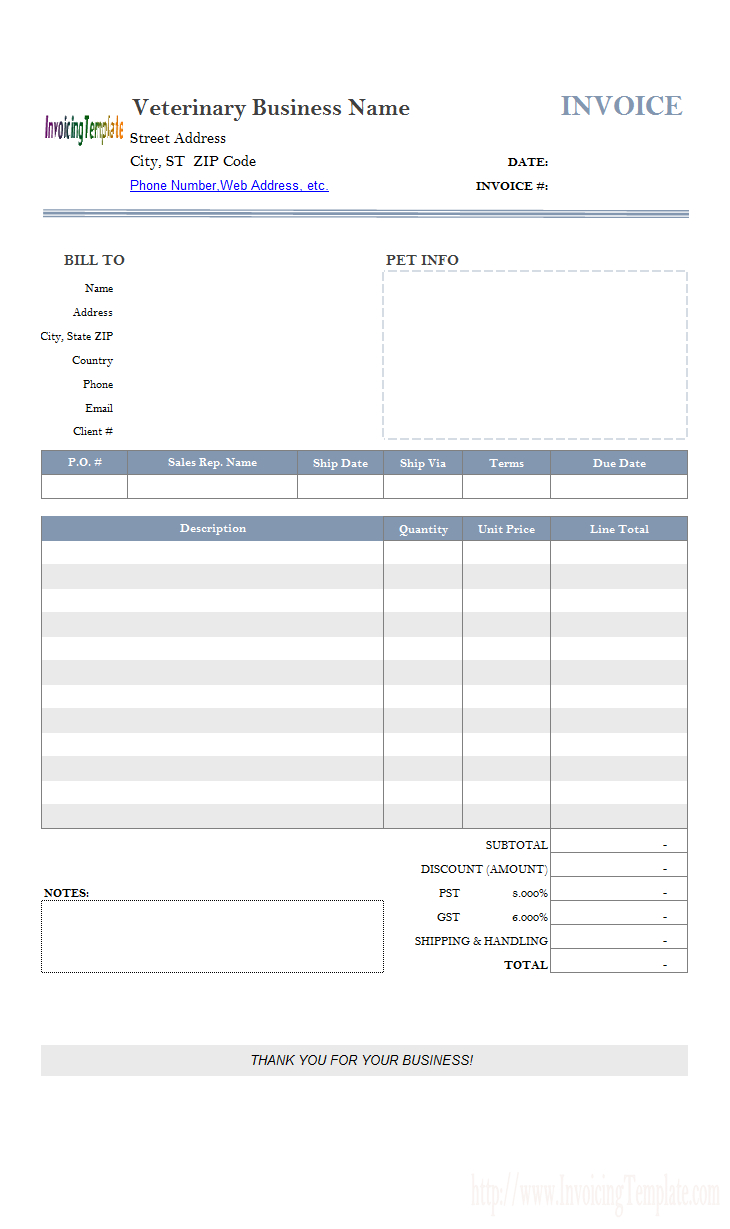Veterinary Invoice Template With Interest Invoice Template