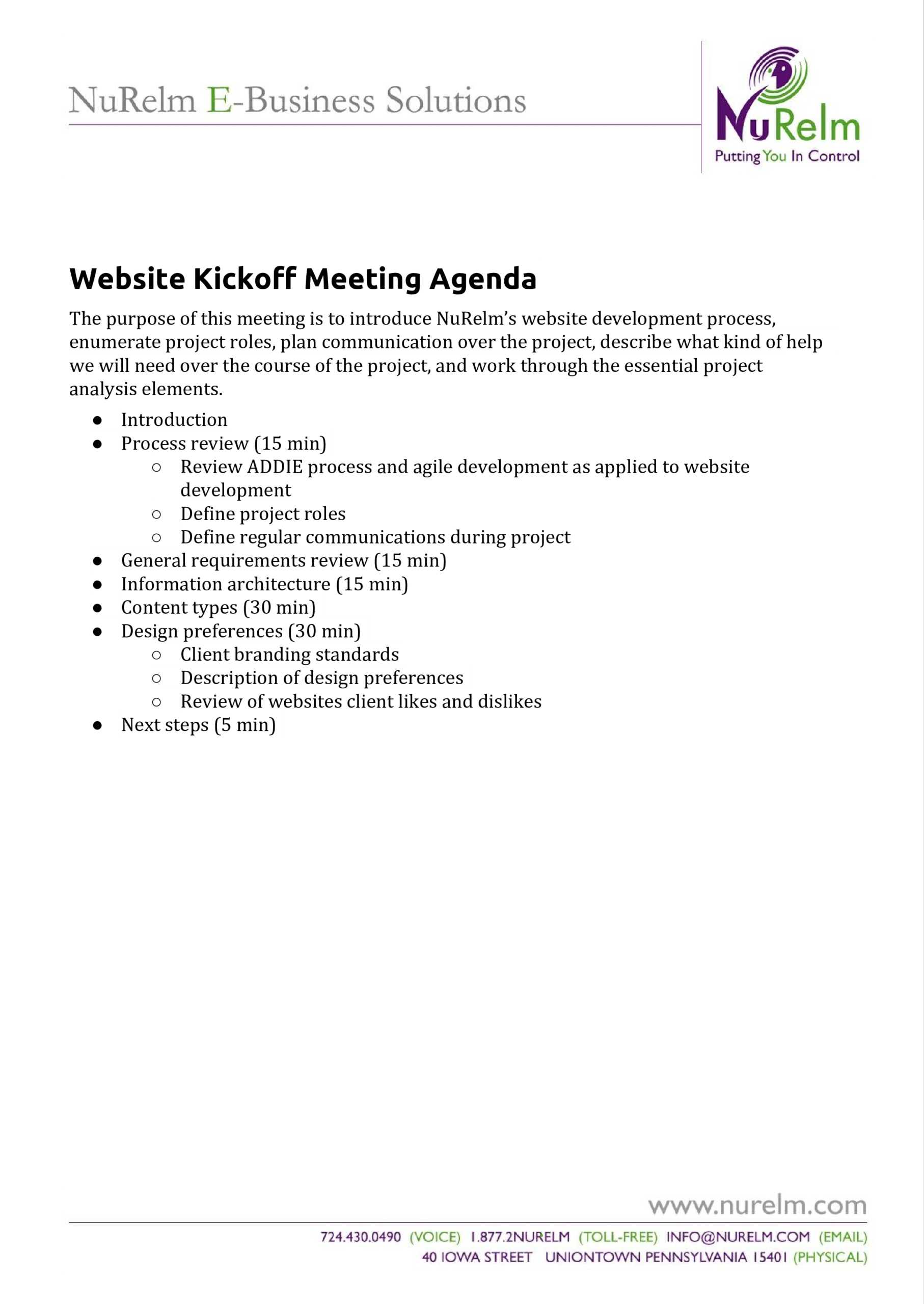 Website Kickoff Meeting Agenda | Templates At Inside Kick Off Meeting Template
