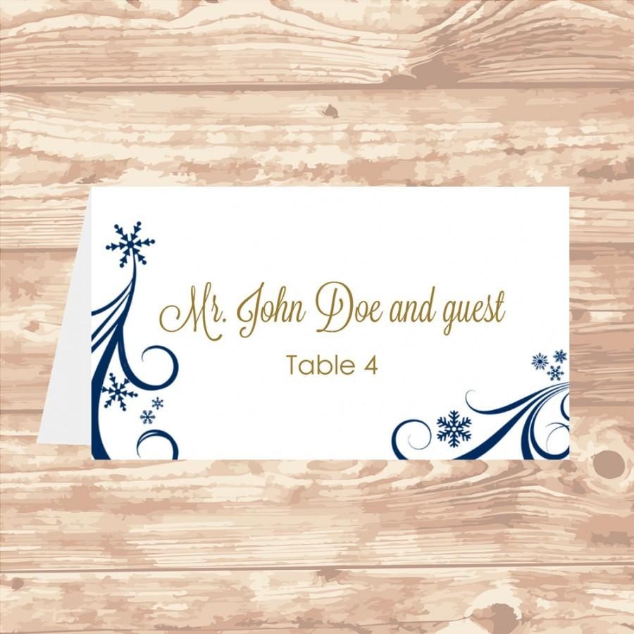 Wedding Place Card Diy Template Navy Swirling Snowflakes With Regard To Ms Word Place Card Template