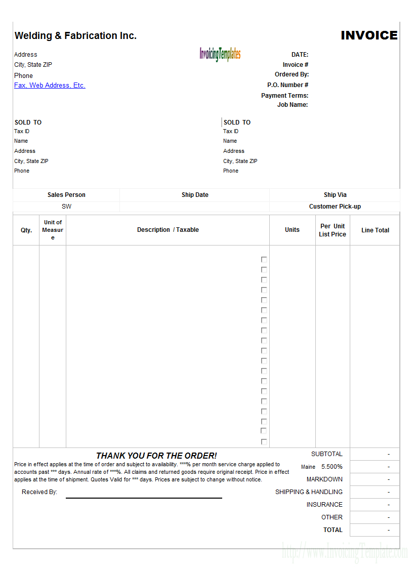 Welding / Fabrication Tax Invoice With Invoice Template New Zealand