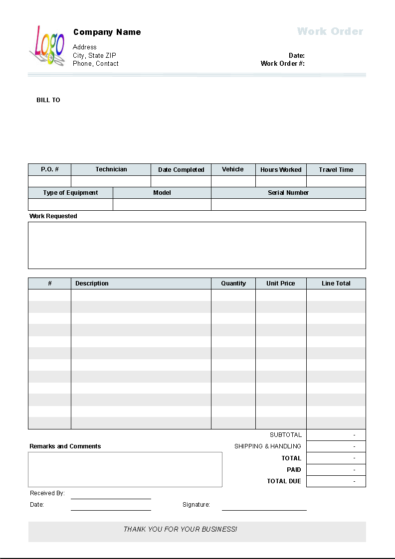 Work Order Template 1.10 Download In Invoice Template For Work Done