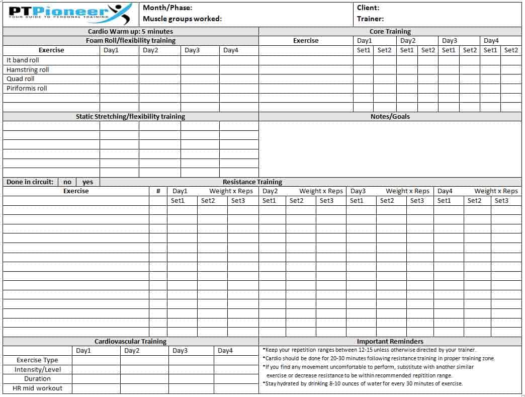 Workout Schedule Template - Your Clients Will Love You! For Nasm Workout Template