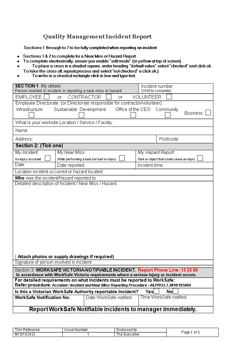 Worksafe Incident Report Template - Colona.rsd7 In Ohs Incident Report Template Free