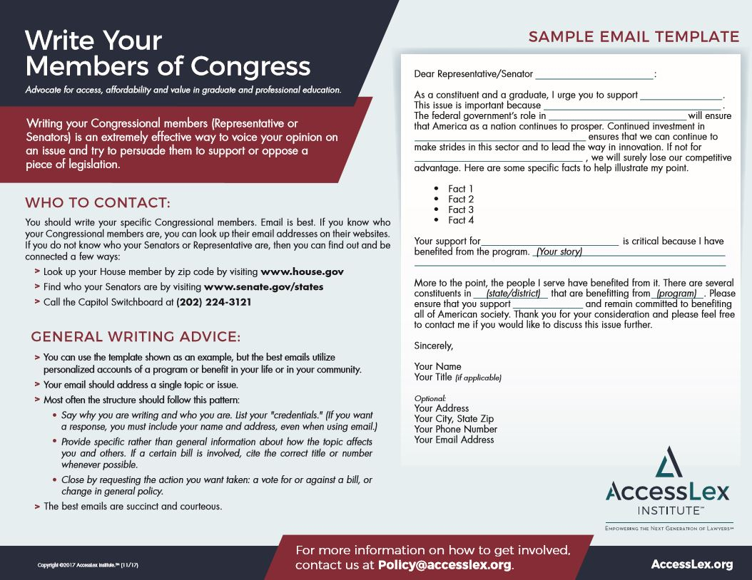 Write Your Congressional Member Letter Template | Accesslex For Letter To Congressman Template