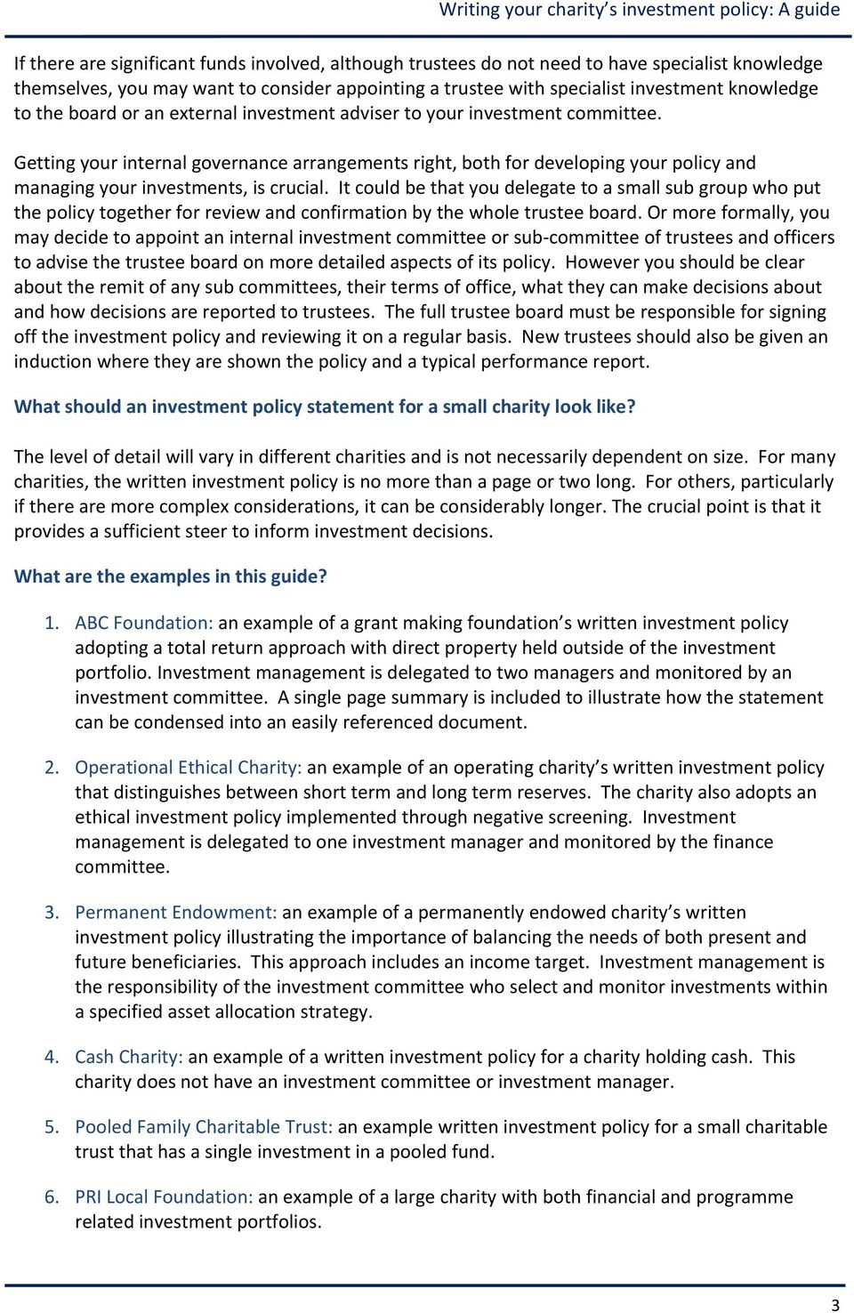 Writing Your Charity S Investment Policy A Guide – Pdf Free Inside Investment Policy Statement Template